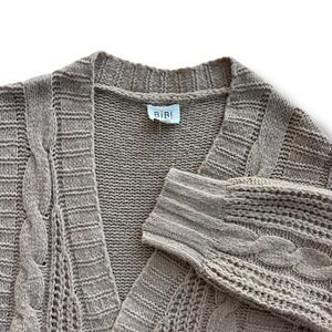 BiBi Women's M Tan Beige Cable Knit Open Front Pockets Longline Cardigan Sweater